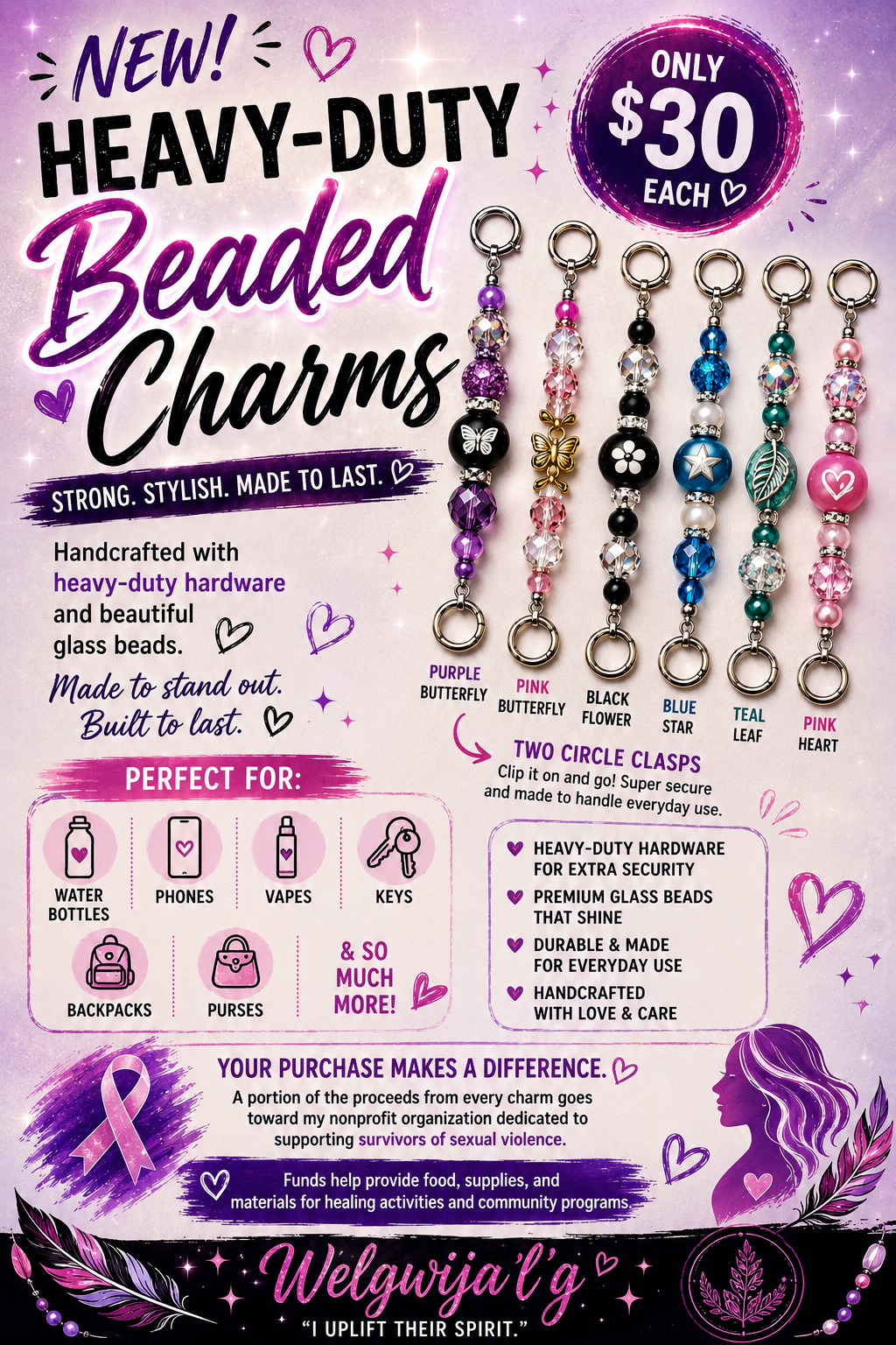 $30 beaded charms poster